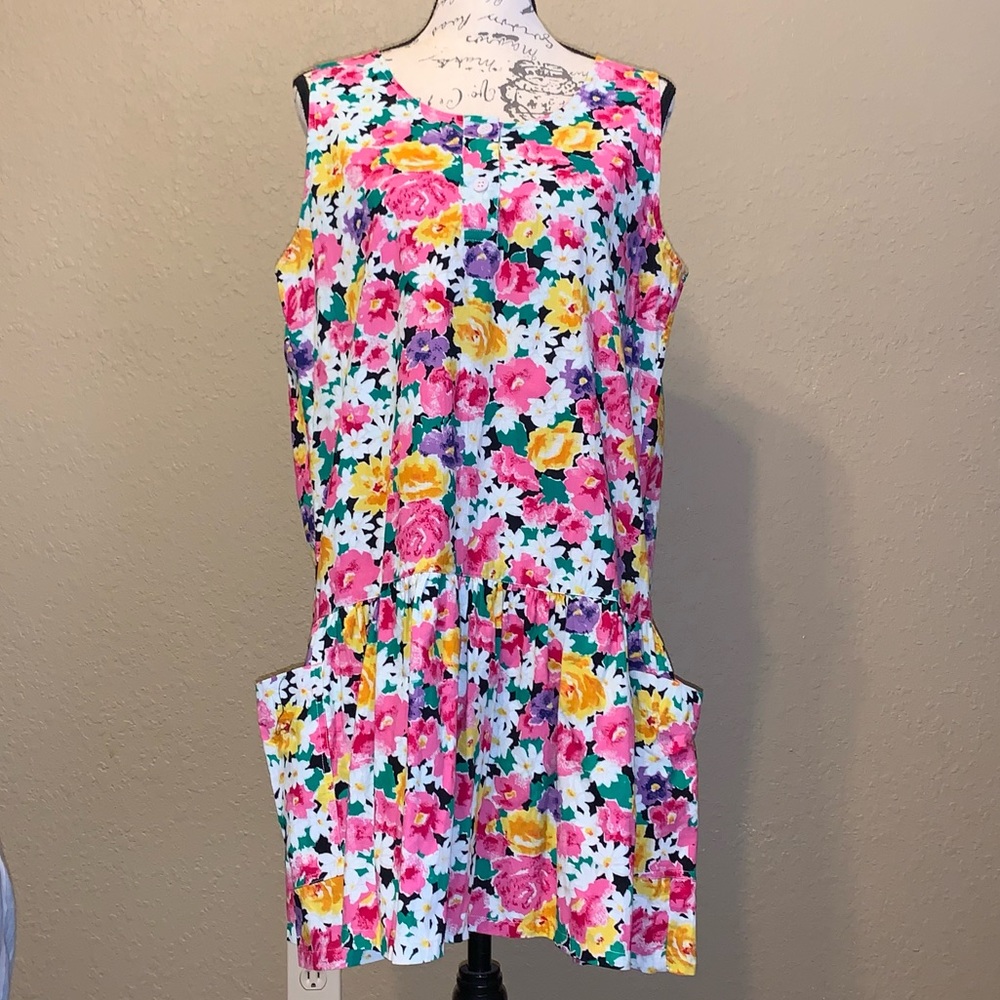 Vintage Regarde Floral 80s 90s Sleeveless Dress Size Large